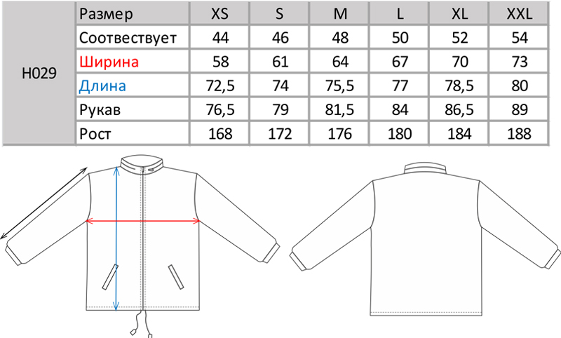 Мужские размеры ветровки